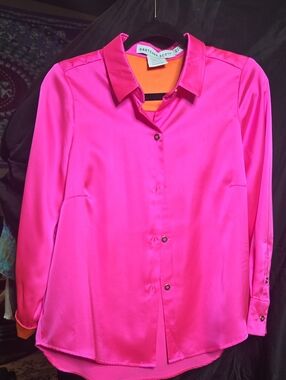 Gretchen Scott Bright Pink & Orange Satin Blouse
